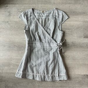 RW&CO. Gray and sliver Striped Wrap Top Boho